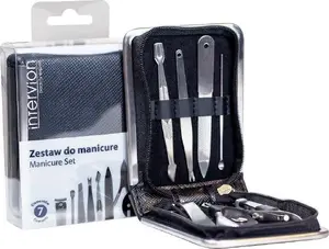 Manikīra komplekts Inter-Vion Black Leather, 7 gab. — instrumenti ādas futrālī