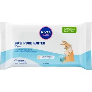 Mitrās salvetes Nivea 99% Pure Water 57 gab. — maiga attīrīšana bērnu ādai