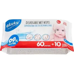 Влажные салфетки akuku 99% вода с алоэ и ромашкой 70 шт — Детские очищающие