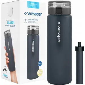 Стеклянная бутылка для воды Wessper ActiveMax 680 мл — спортивная, чёрная