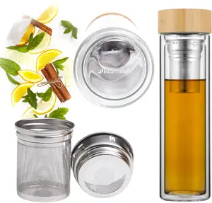 Stikla pudele HP 9020 Bamboo 450 ml — dzeramā pudele, 450 ml tilpums
