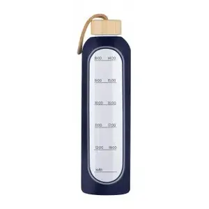 Glass water bottle Kica Hydro Glass 1000 ml — navy blue, 1 L capacity