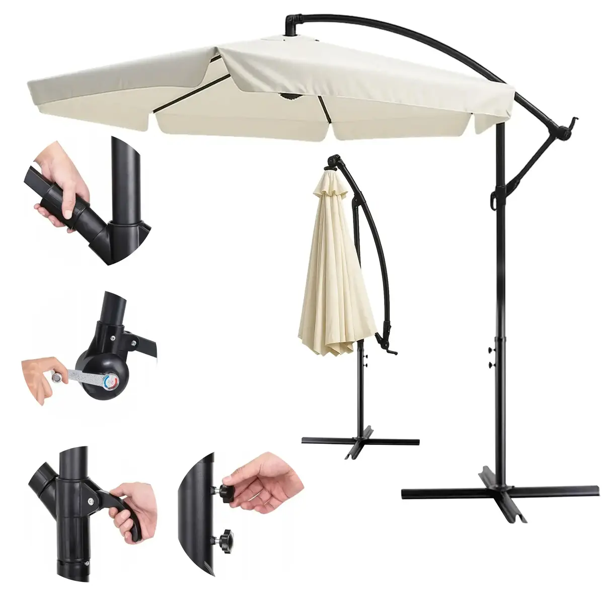 Extralink Black Forest Garden Umbrella with Side Panels, Large 3m Beige Cantilever BLACK FOREST GARDEN UMBRELLA WITH SIDE PANELS, LARGE 3M BEIG Photo 7