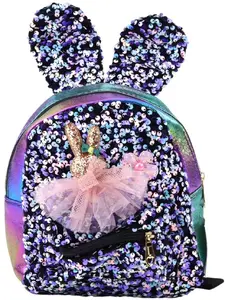 Bērnu mugursoma Lean modelis 22287 — spīdumu paillettes ar zaķa ausīm, tumša krāsaina, 22 cm, 4.4 l