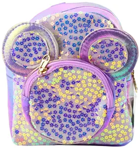 Bērnu mugursoma Lean ar spīdumiem, peles ausis, violeta, 22 cm, 3 l