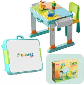 Construction Blocks Play Table with Chair 55 Pieces by LEANToys FL1632