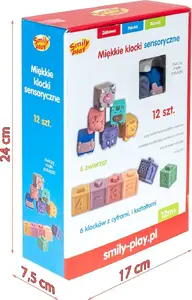 Mīkstie sensorie klucīši Smily Play Miękkie klocki — 12 gab., mīksti bloki taktilai spēlei
