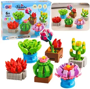 Construction Blocks set LEANToys Kwiaty Roślinki w Doniczkach — 6 plant models, 245 pieces