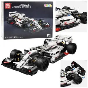 Construction Blocks Race Car F1 White-Red 1235 pcs LEANToys