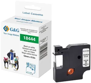Label tape G&G vinyl 12 mm x 5.5 m — white tape with black print
