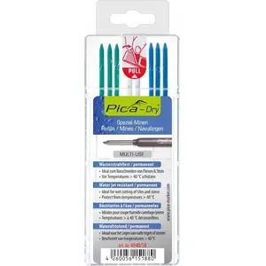 Refill Leads Pica 4040SB — Waterproof Colored Inserts for Pencil Card, 3 Blue / 3 Green / 2 White