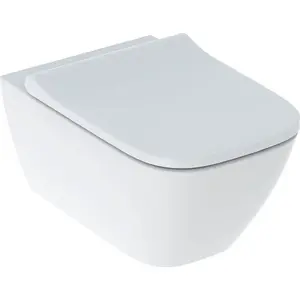 Подвесной унитаз GEBERIT Smyle Square, воронкообразный, 35,5×37,5×54 см, скрытый крепеж, Rimfree, с сиденьем Duroplast и верхним монтажом с отстёгивающимися петлями