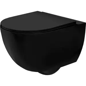 Toilet bowl REA Carlo Mini rimless with soft-close seat, brand REA, model REA-C8489, matte black