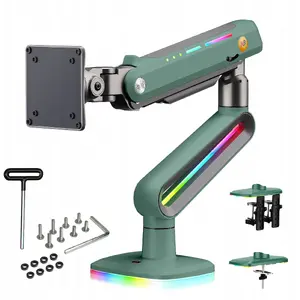 Monitor Desk Mount BLOW F6-XK for Large Screens 32–60" with RGB Lighting and Strong Clamp, Moss Green