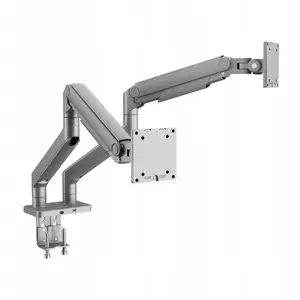 Dual monitor desk mount Jan Nowak JAKE, metal, gray — two-screen support