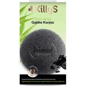 Facial Konjac Cleansing Sponge KILLYS Botanical with Bamboo Charcoal for Acne-Prone Skin