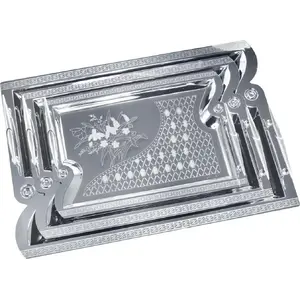 Serving Tray Set KingHoff KH-4743 — 3 Stainless Steel Trays for Serving