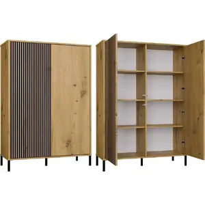 Priekšskapis Selsey KAMARO 2DD SLIM, 2 durvju vitrīna ar stiklu, Artisan Oak apdare, rievoti un gludi fasādes