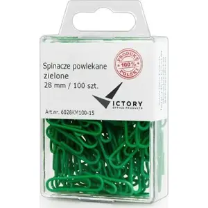 Office binder clips Victory Office Product 28 mm round coated green, 100 pcs in hanging plastic container