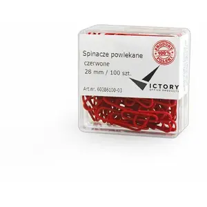 Paper clips Victory Office Product round coated 28 mm, 100 pcs in plastic container, red