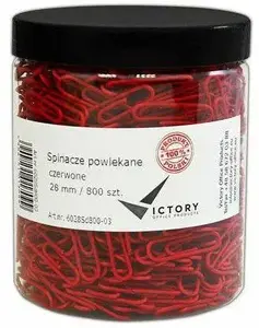 Paper Clips Victory Office Product 28 mm, round coated, red — 800 pcs, large jar