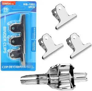 Metal binder clips LEANToys 75 mm, pack of 3 — office document fasteners