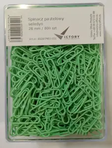 Paper clips Victory Office Product spinacze okrągłe 28 mm pastel green metal coated in plastic container 800 pcs