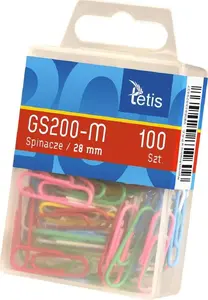 Круглые канцелярские скрепки Tetis 28 мм, 100 шт — разноцветные, модель GS200-M