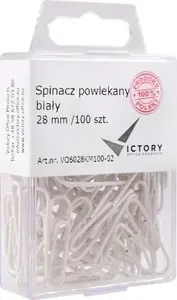 Paper Clips Victory Office Product round coated 28 mm, 100 pcs in hanging plastic container, white