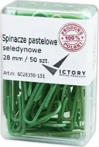 Скрепки Victory Office Product 28 мм, круглые, пастельный цвет салатовый, 50 шт., пластиковый контейнер