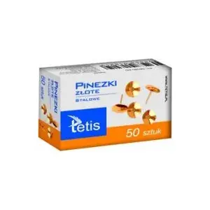 Tetis steel push pins, gold finish, pack of 50