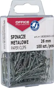 Metal paper clips Office Products, 26 mm, box of 100, silver