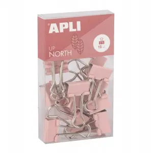 Document clips Apli Up North 19 mm, pack of 15, pink, box with hanging tab