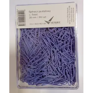 Круглые скрепки 28 мм, Victory Office Product 6028KP800-083 — металлические в пастельном тёмно-фиолетовом покрытии, 800 шт. в пластиковой коробке