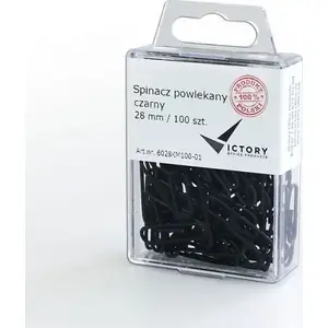 Paper Clips Victory Office Product 28 mm, round coated black, 100 pcs, hanging plastic container