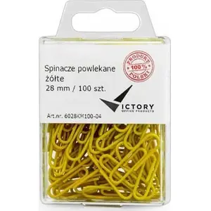 Скрепки Victory Office Product 28 мм круглые покрытые жёлтые, 100 шт. в подвесном пластиковом контейнере
