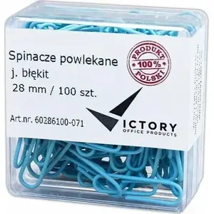 Скрепки Victory Office Product круглые 28 мм, 100 шт., пастельный светло-голубой, пластиковый контейнер