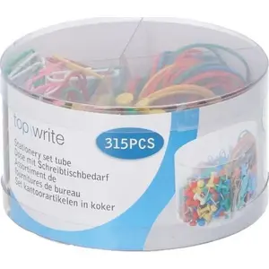 Aksesuāru komplekts TOPWRITE — 315 gab. binderclips, tapas un dzēšgumijas praktiskā traukā
