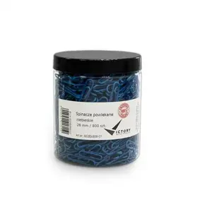 Paper Clips Victory Office Product 28 mm, round coated, blue, 800 pcs, large jar