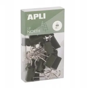 Document binder clips Apli Up North 19 mm, pack of 15, khaki, hanging box
