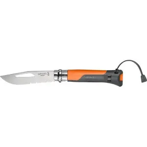 Folding Outdoor Knife Opinel 08 — stainless steel blade, wooden handle, orange