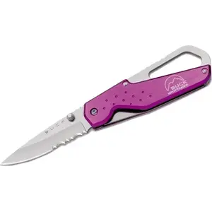 Нож с фиксированным клинком Buck Knives SHORT APPROACH PURPLE 752PLX — компактный тактический/спасательный, цельнометаллический, фиолетовая рукоять