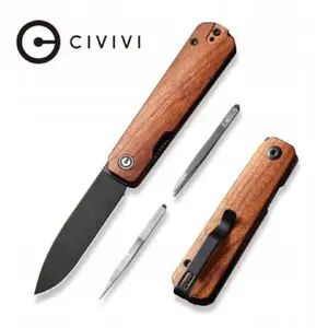 Locījamais nazis CEDRUS Civivi Sendy — Guibourtia koka rokturis, melns stonewashed Nitro‑V asmens (C21004A-2)
