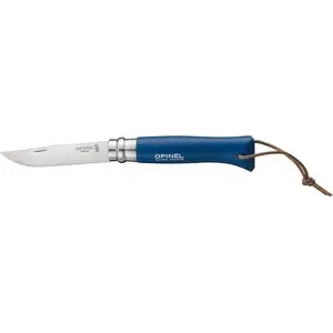 Folding pocket knife Opinel Colorama 08 — Dark Blue handle, leather lanyard