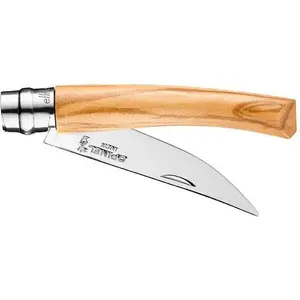 Складной карманный нож Opinel Slim Olive нож No.08 — зеркальное лезвие из нержавеющей стали, узкая деревянная рукоять