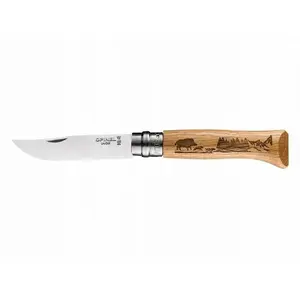 Folding pocket knife Opinel Animalia Wild Boar No.08 — stainless steel blade, wooden handle, lock ring