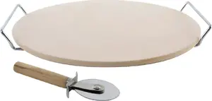 Pizza baking stone with stand and cutter ORION 123778 — universal baking stone for oven and grill