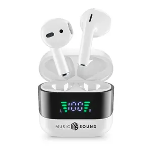 Austiņas Music Sound SPARK TWS in-ear ar LED displeju, Bluetooth, kabelis 0,15 m, baltas