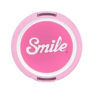 Lens cap Smile Kawai for digital camera, diameter 5.2 cm, PVC and rubber, pink/white