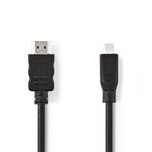 HDMI kabelis Nedis CVGB34700BK20 — 2 m, HDMI Type A (male) uz HDMI Type D Micro (male), zelta pārklājuma kontakti, melns